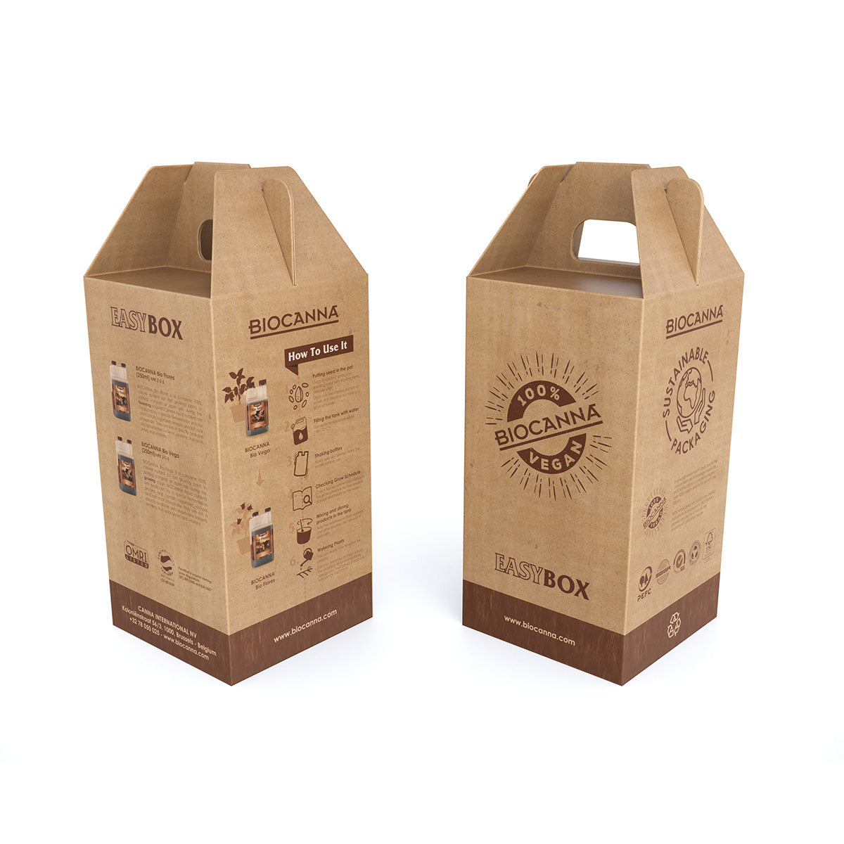 BIOCANNA Easybox. Zwei Kartonverpackungen auf einem weißen Hintergrund. Das Produkt ist von der Marke BIOCANNA.