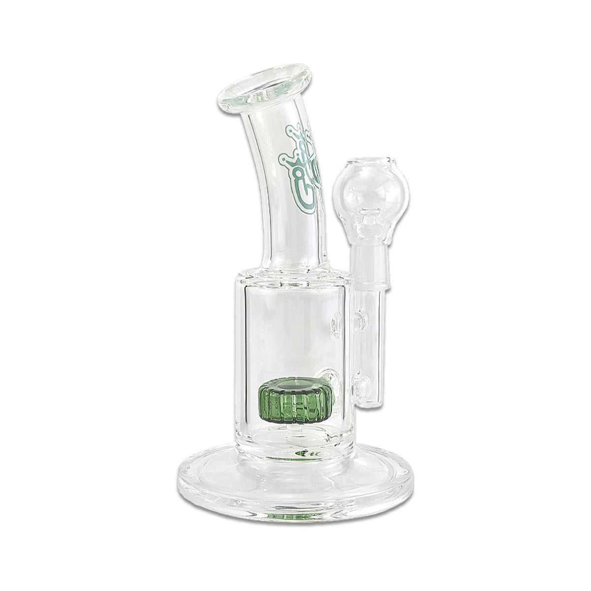 Ölbong von der Marke Jelly Joker auf einem weißen Hintergrund. Die transparente Ölbong hat grüne Farbakzente im Design.